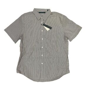Perry Ellis Button Down Shirt Men’s Size XL Black White Short Sleeve Pin Stripe